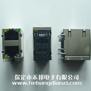 RJ45臥式雙層網口座 帶燈